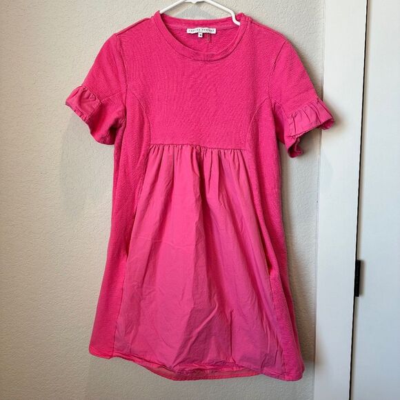 English Factory Hot Pink Contrast Texture Ruffle Mini Dress - Size M - EUC - Picture 1 of 7